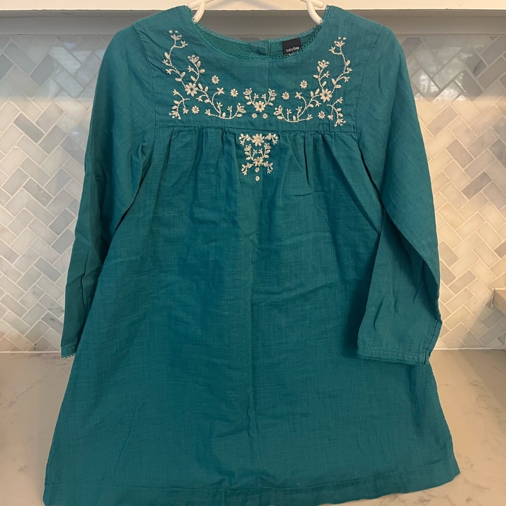 Teal Embroidered Long Sleeve Dress